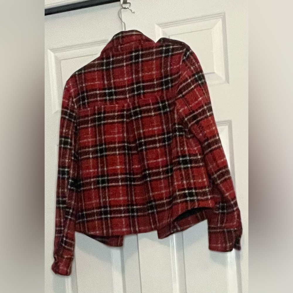 Zara Red and Black Checkered Cropped Jacket Size Medium - Picture 4 of 5